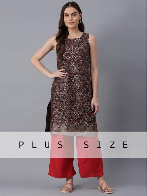 aure by aurelia grey & red printed kurta palazzo set