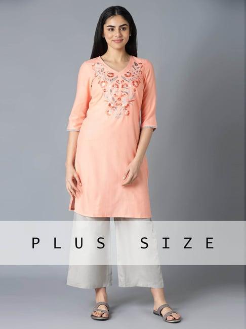 aure by aurelia orange & grey embroidered kurta palazzo set