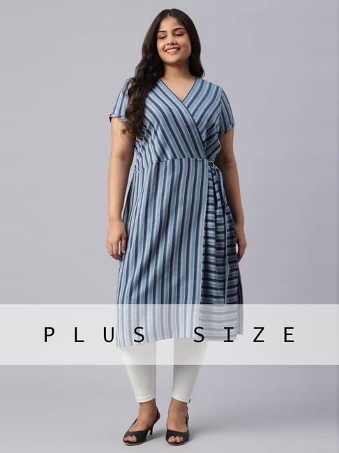 aurelia blue cotton striped straight kurta