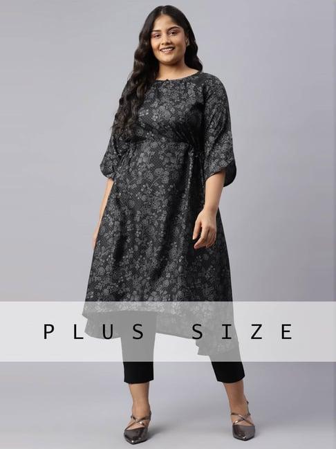 aurelia black floral print a line kurta