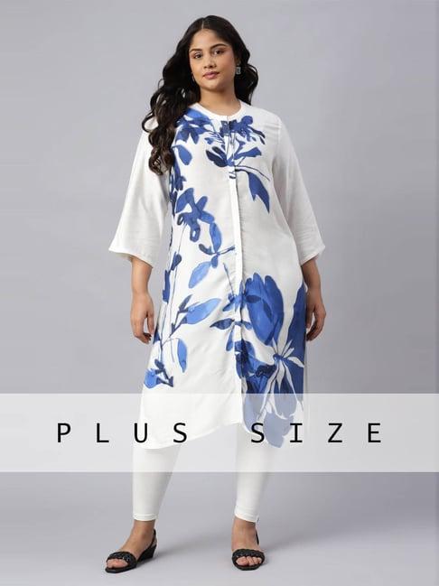 w white floral print straight kurta