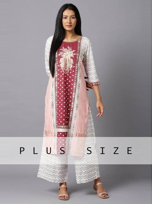 aurelia red floral print straight kurta