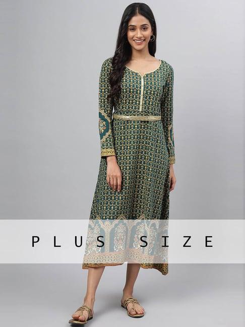 aurelia green floral print a-line dress