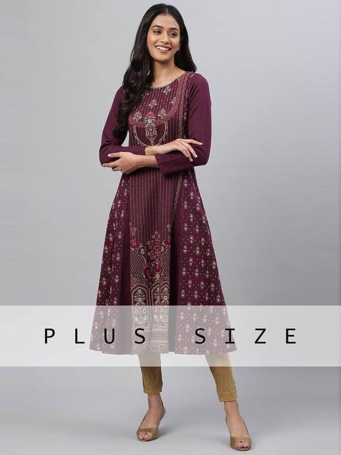 aurelia purple floral print a line kurta