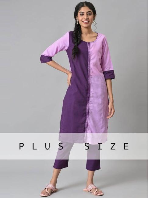 aurelia purple cotton kurta pant set