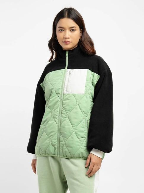 levi's green & black color-block quilted jacket