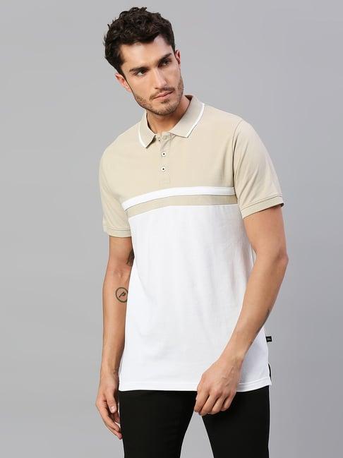 dennis lingo white & beige regular fit polo t-shirt