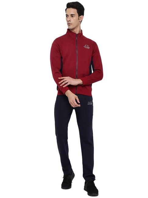 cantabil maroon & navy regular fit tracksuit