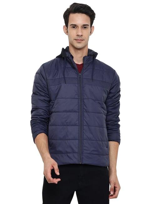 cantabil blue regular fit hooded jacket