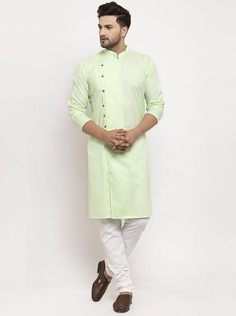 benstoke light green & white cotton regular fit kurta set