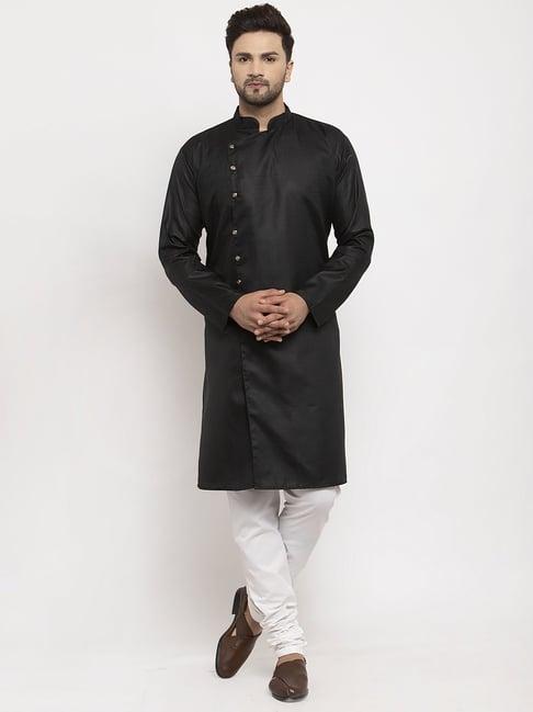 benstoke black & white cotton regular fit kurta set