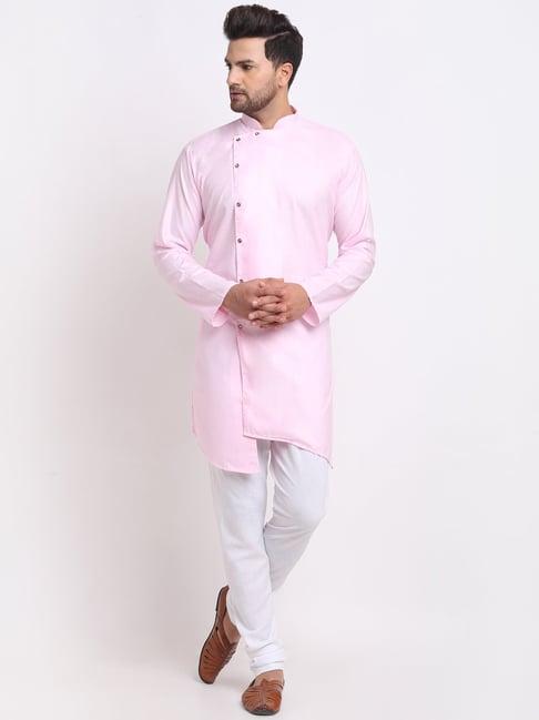 benstoke pink & white cotton regular fit kurta set