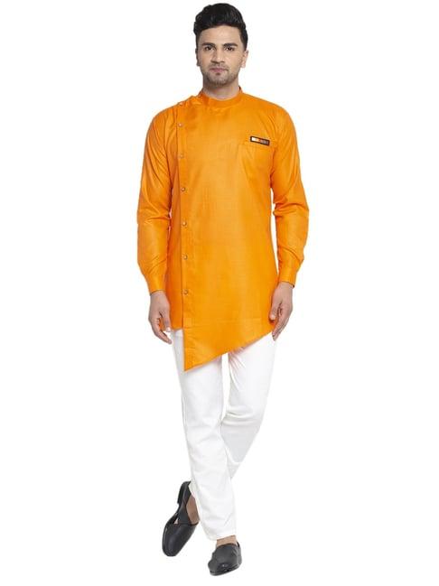 benstoke orange & white cotton regular fit kurta set