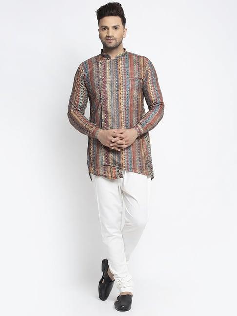 benstoke multi & white cotton regular fit printed kurta set