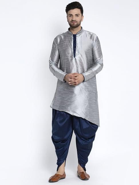 benstoke grey & navy blue regular fit kurta set