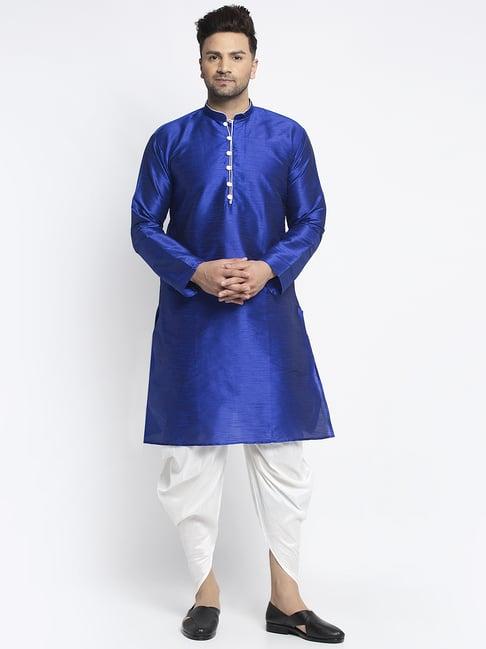 benstoke royal blue & white regular fit kurta set