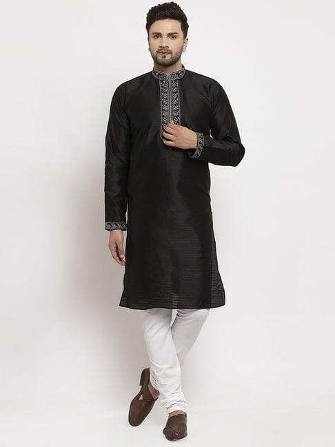 benstoke black & white regular fit embroidered kurta set