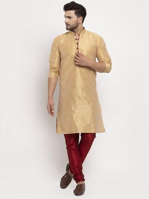 benstoke gold & maroon regular fit kurta set