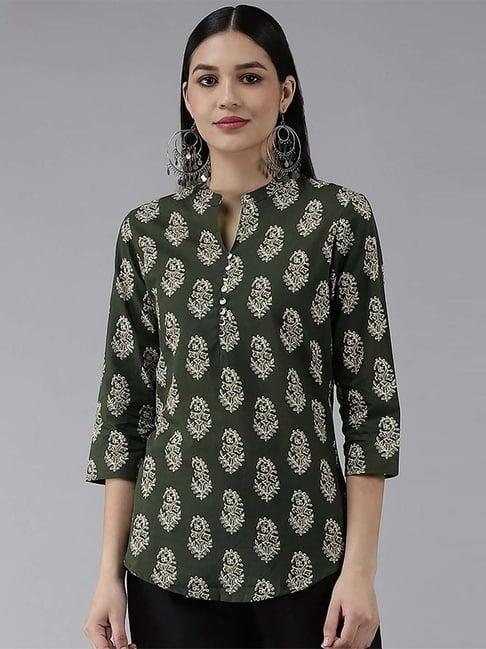 yufta green pure cotton printed top