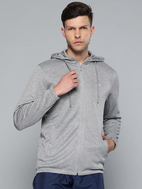 alcis grey slim fit texture hooded sweatshirt