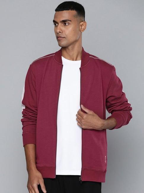 alcis maroon regular fit printed sports jacket