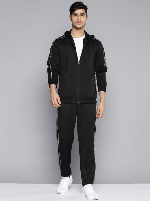 alcis black slim fit printed tracksuits