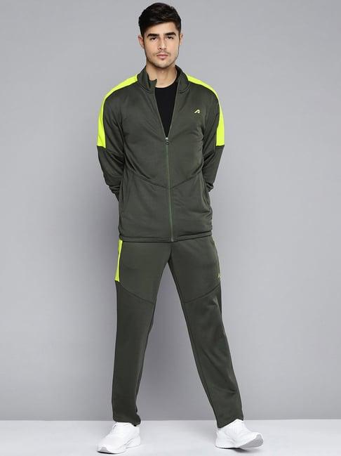 alcis green slim fit self pattern tracksuits