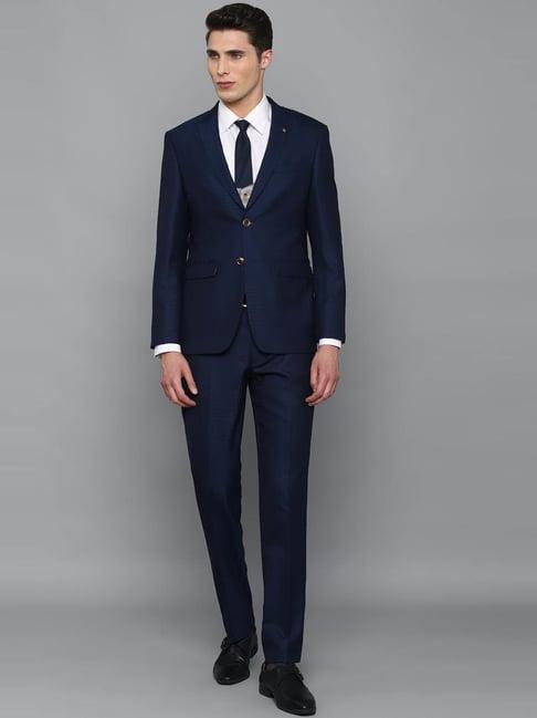 louis philippe gods & kings navy blue slim fit texture three piece suits