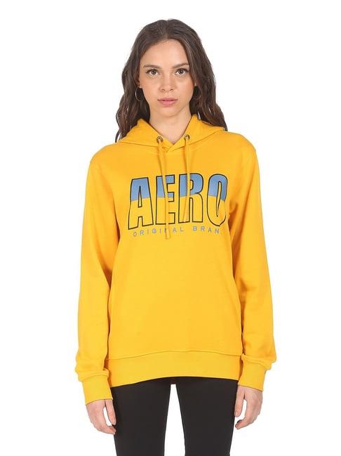 aeropostale mustard cotton printed hoodie