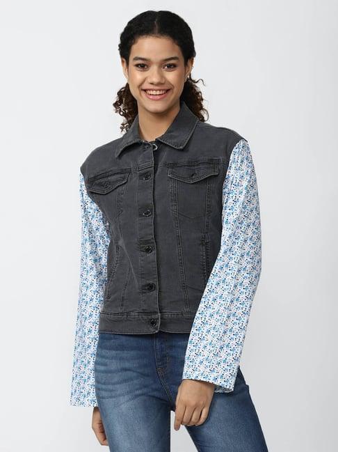 forever 21 grey color-block denim jacket