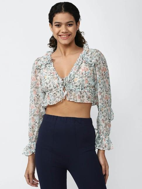 forever 21 grey floral print crop top