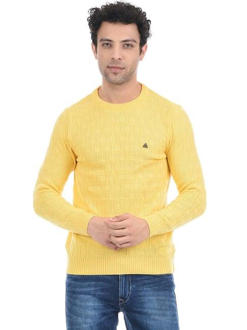 cloak & decker by monte carlo yellow regular fit self design sweater