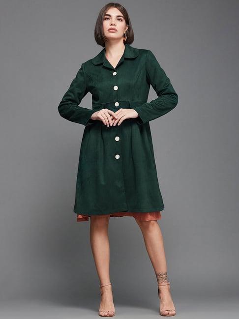 miss chase dark green relaxed fit longline knee-long coat