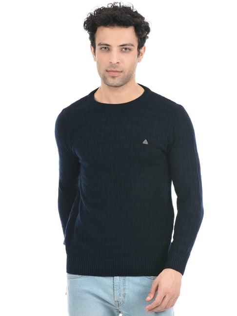 cloak & decker by monte carlo navy regular fit self design sweater