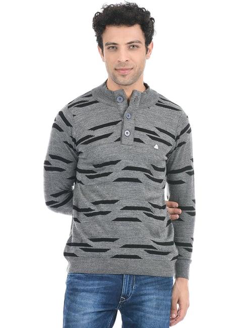 cloak & decker by monte carlo grey regular fit printed sweater