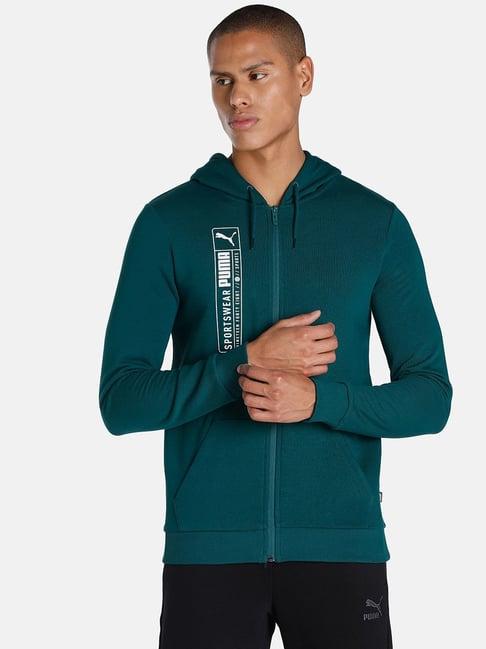 puma varsity green slim fit hooded jacket