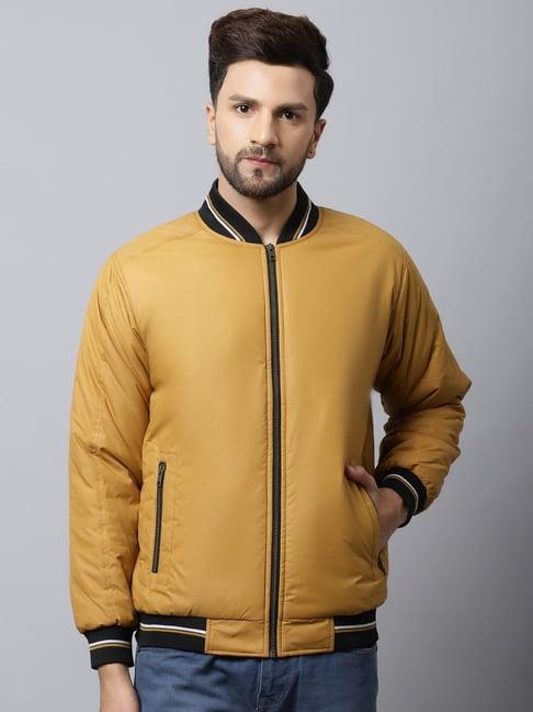 cantabil mustard regular fit bomber jacket