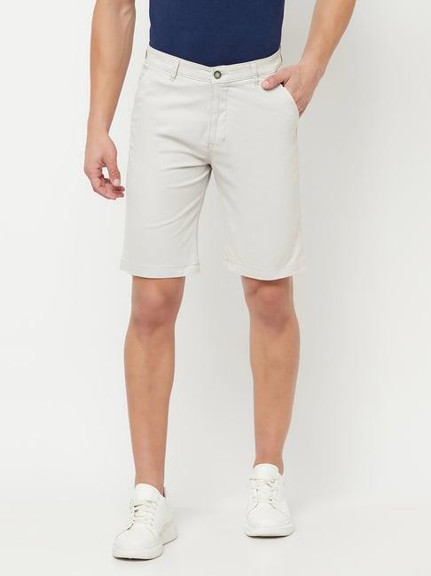 cantabil off white cotton regular fit shorts