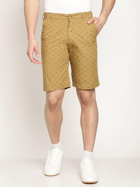 cantabil khaki cotton regular fit printed shorts