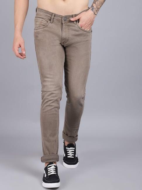 cantabil brown cotton regular fit jeans