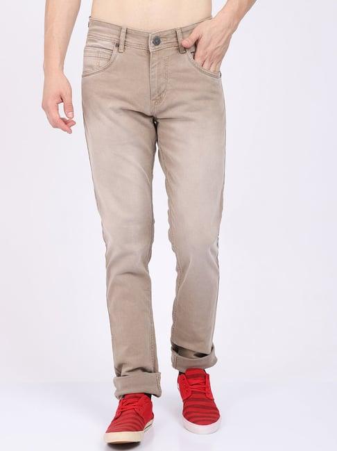 cantabil khaki cotton regular fit jeans