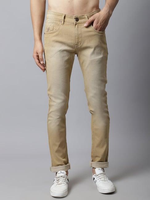 cantabil khaki cotton regular fit jeans