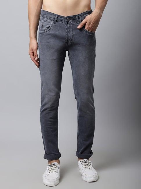 cantabil grey cotton regular fit jeans