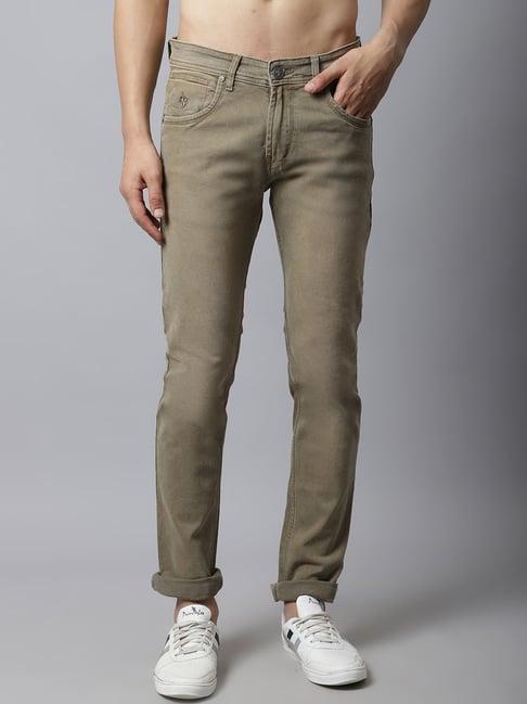 cantabil khaki cotton regular fit jeans