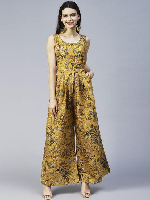 fashor mustard printed jumpsuit