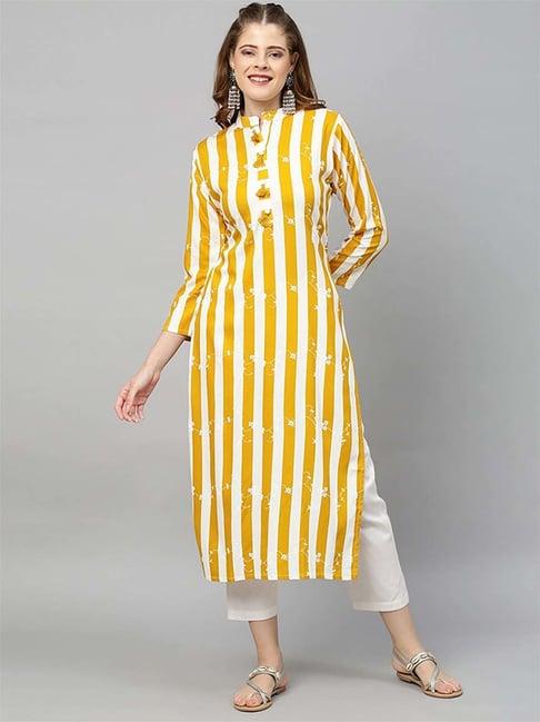 fashor mustard floral print straight kurta