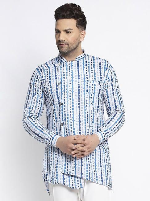 benstoke blue & white regular fit striped short kurta