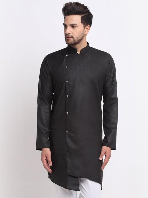 benstoke black regular fit mandarin collar kurta