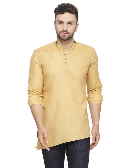 benstoke beige regular fit mandarin collar short kurta