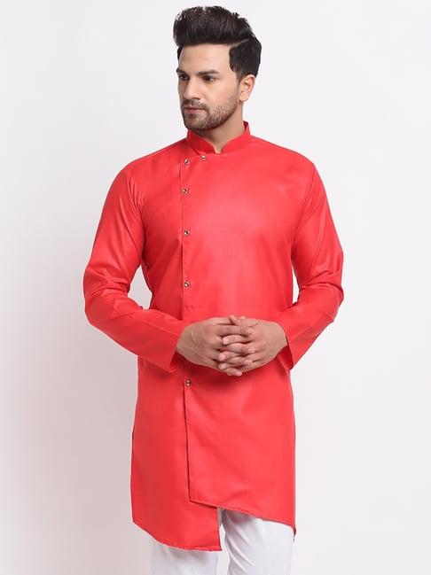 benstoke red regular fit mandarin collar kurta